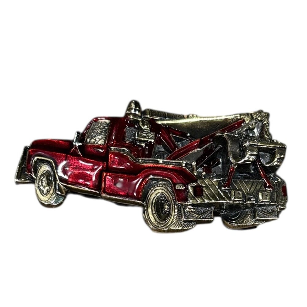 Vintage Tow Truck Red Enamel Brass Belt Buckle